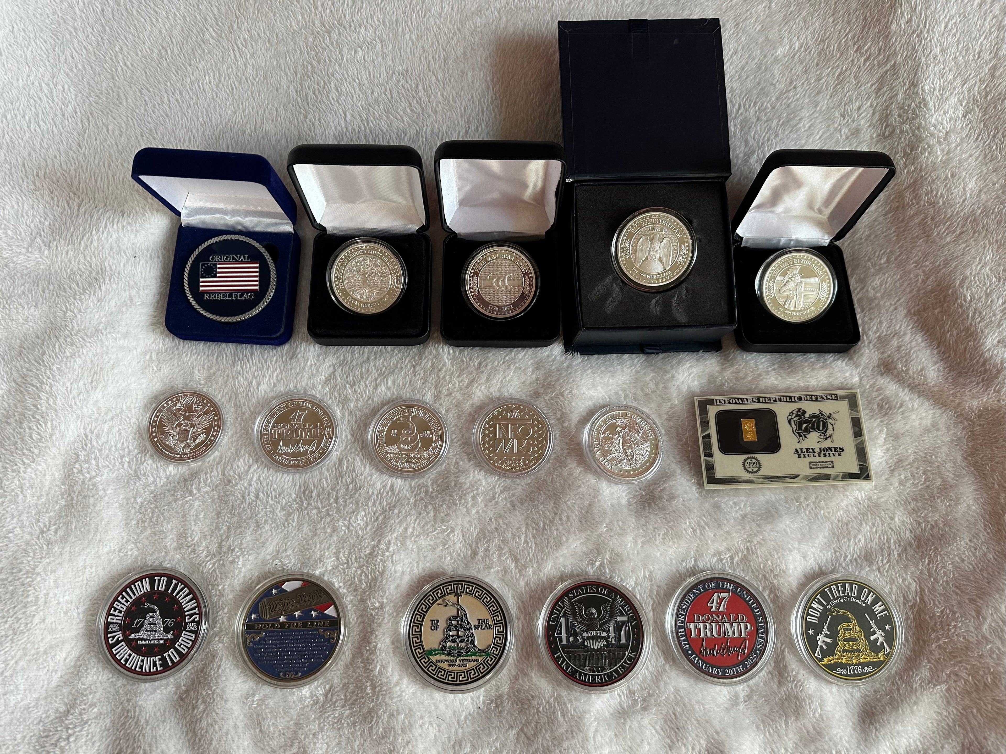 Rare * Complete Collection Of 9 Infowars Founding Member Coins .999 Silver New - ~*~ Miracle Sales ~*~